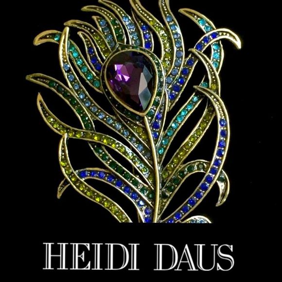 Heidi Daus Jewelry - Heidi Daus Art Nouveau feather shaped brooch size 4.25”x2 3/8” antique brass